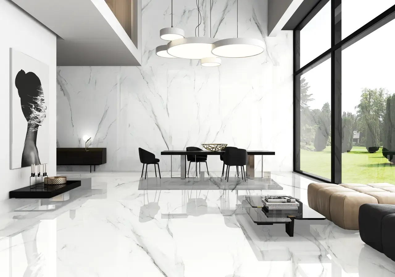 Ambiente real con porcelánico Arklam Atlantis 6 mm — proyecto de interiorismo