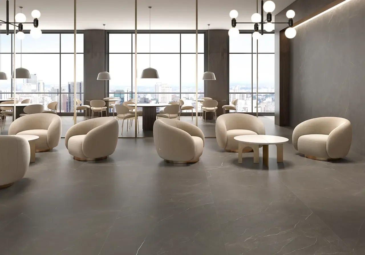 Ambiente real con porcelánico Arklam Pulpis 6 mm — proyecto de interiorismo