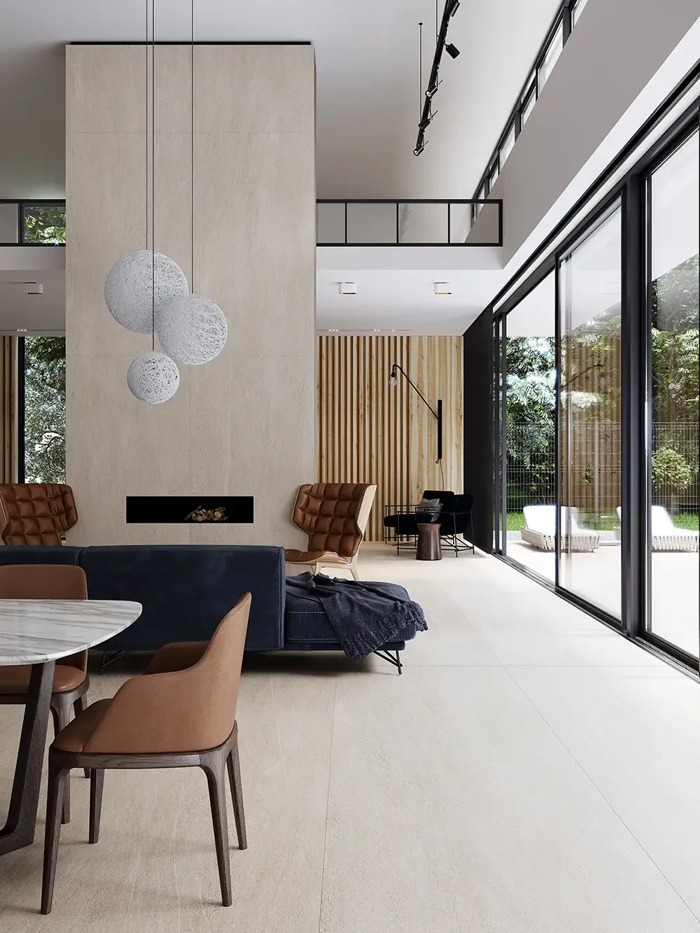 Ambiente real con porcelánico Arklam Manhattan 6 mm — proyecto de interiorismo