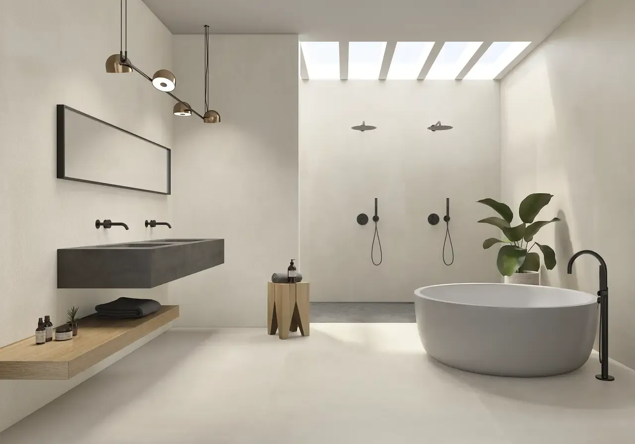 Ambiente real con porcelánico Arklam Seven Sand 6 mm — proyecto de interiorismo