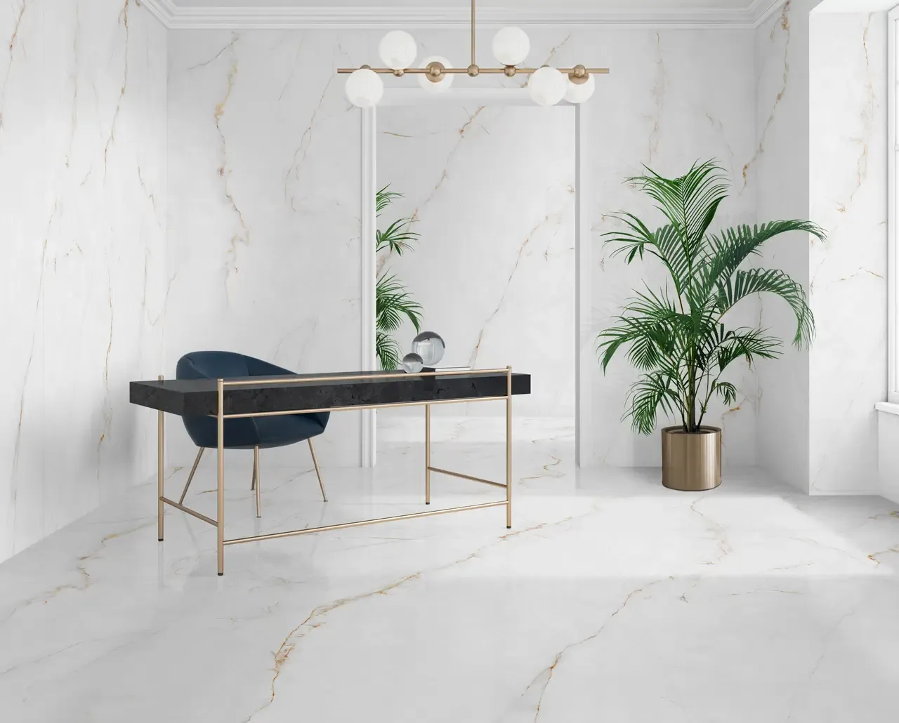 Ambiente real con porcelánico Arklam Syrac 6 mm — proyecto de interiorismo