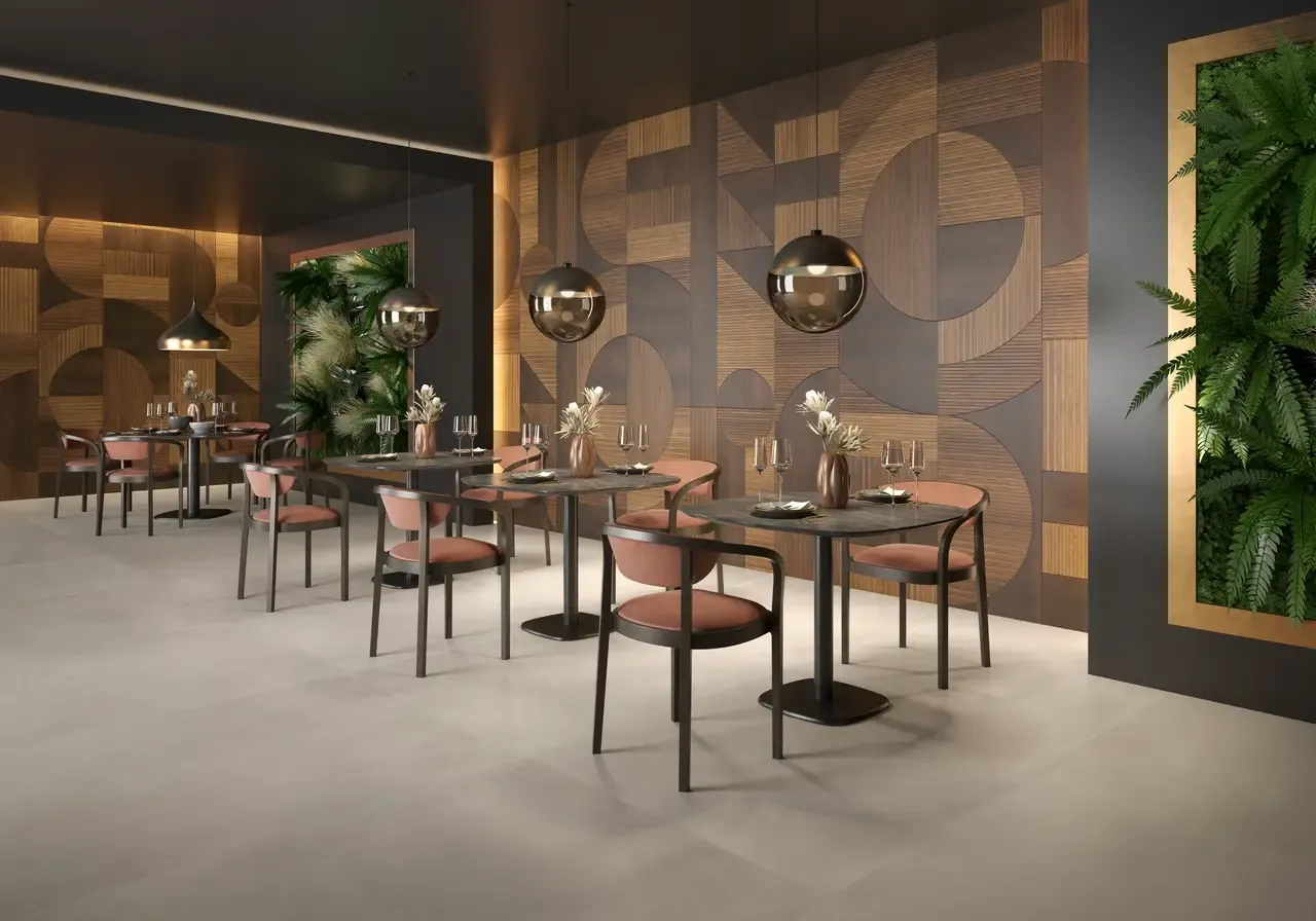 Ambiente real con porcelánico Arklam Mayfair Oak 6 mm — proyecto de interiorismo