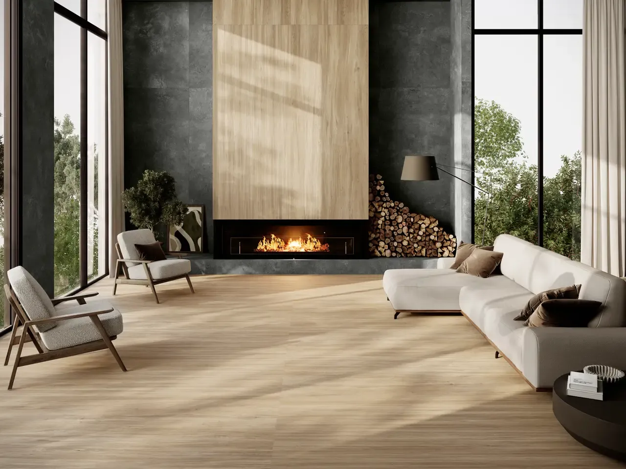 Ambiente real con porcelánico Arklam Lisboa Light 6 mm — proyecto de interiorismo