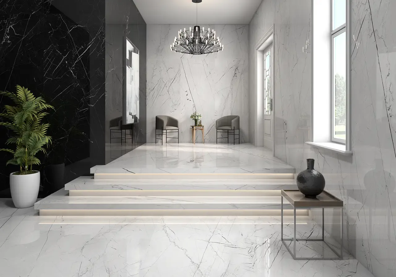 Ambiente real con porcelánico Arklam Pandora 6 mm — proyecto de interiorismo
