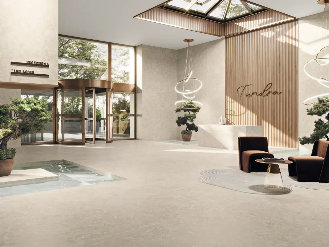 Ambiente real con porcelánico Arklam Tundra Cream 6 mm — proyecto de interiorismo
