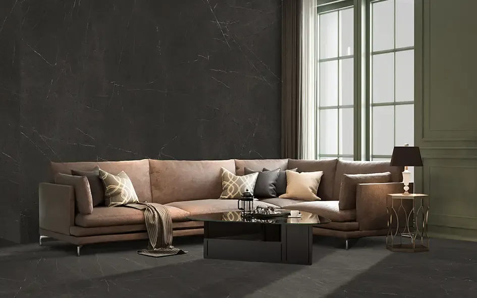 Ambiente real con porcelánico Arklam Londra 6 mm — proyecto de interiorismo