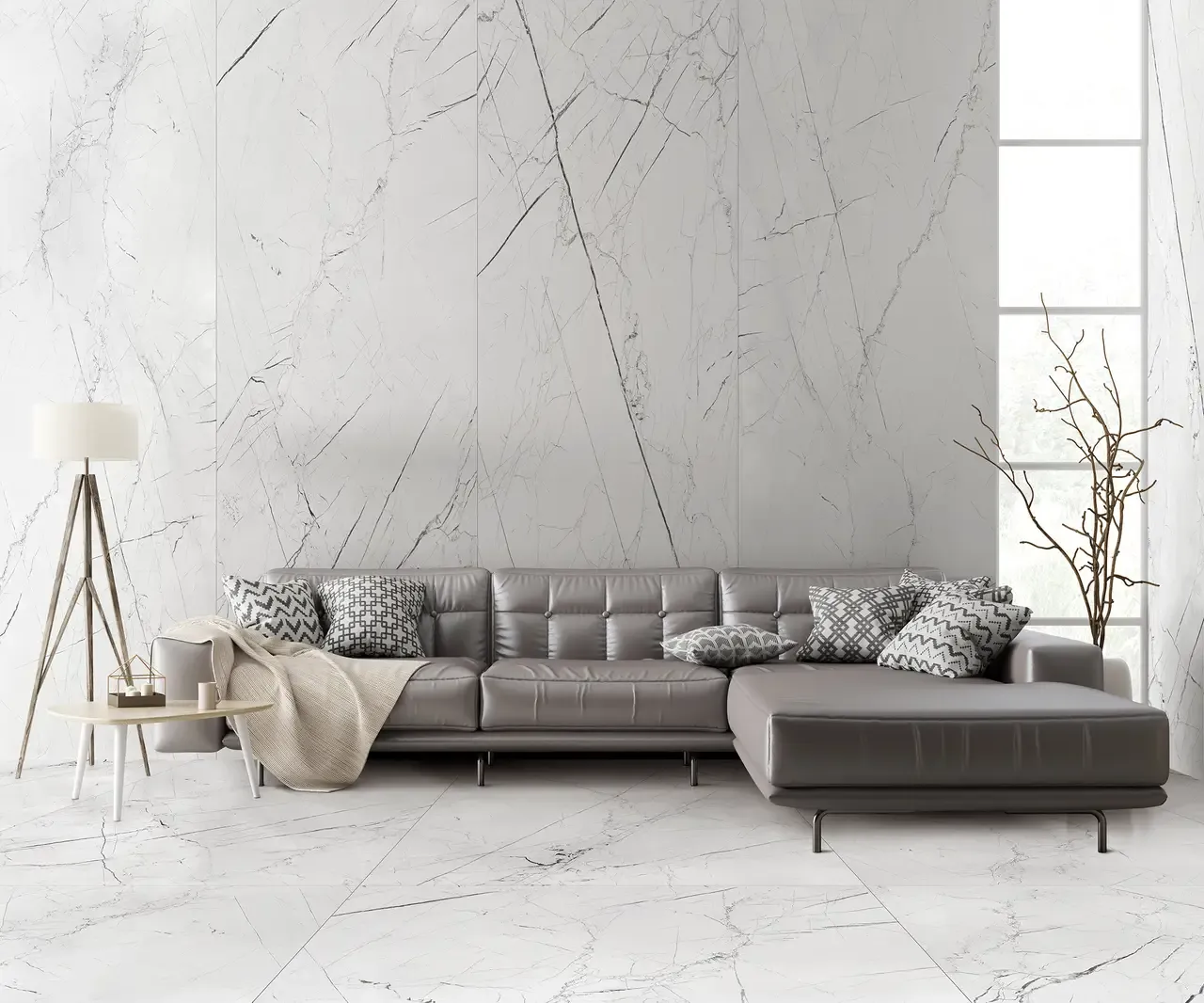Ambiente real con porcelánico Arklam Pandora 6 mm — proyecto de interiorismo