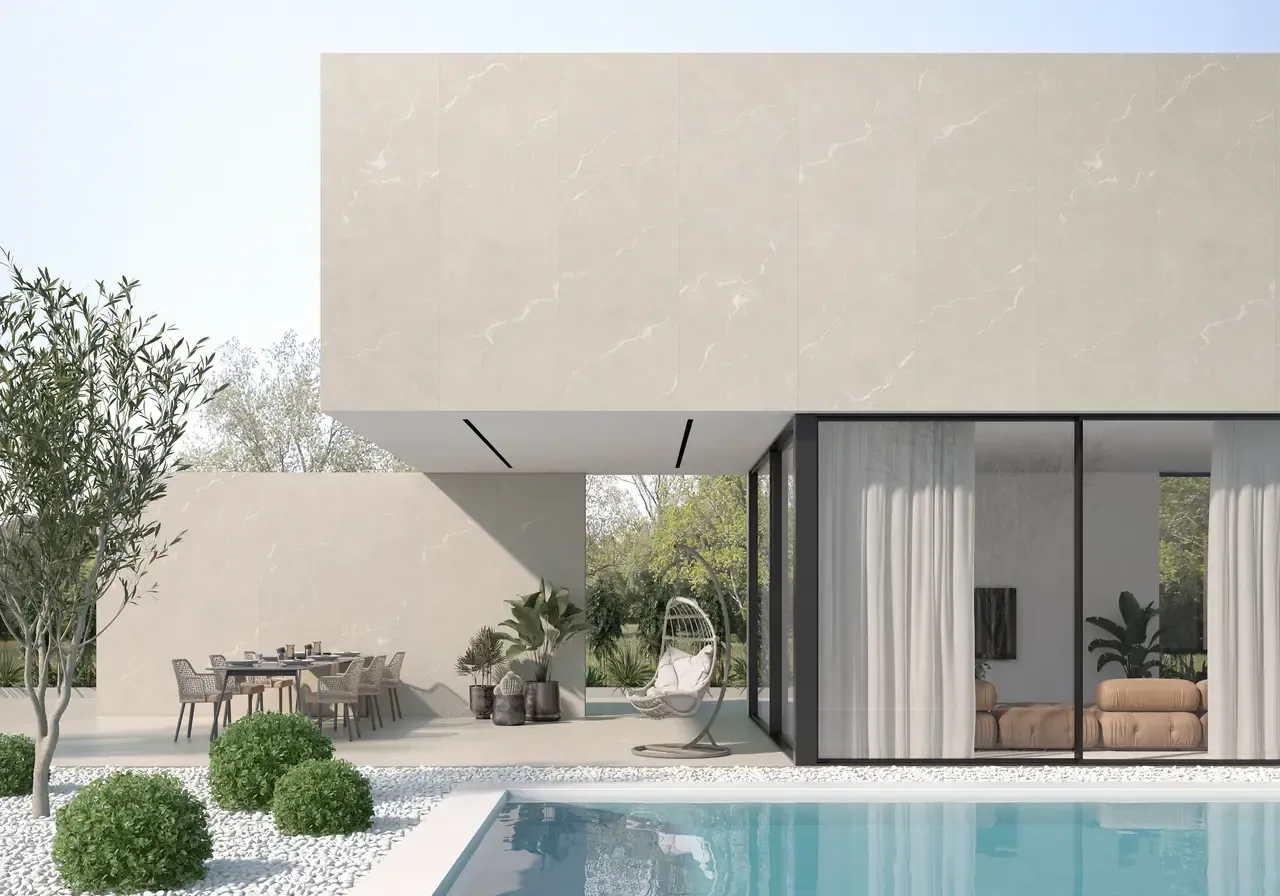 Ambiente real con porcelánico Arklam Melbourne 6 mm — proyecto de interiorismo