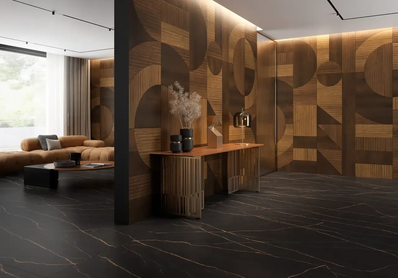 Ambiente real con porcelánico Arklam Mayfair Oak 6 mm — proyecto de interiorismo