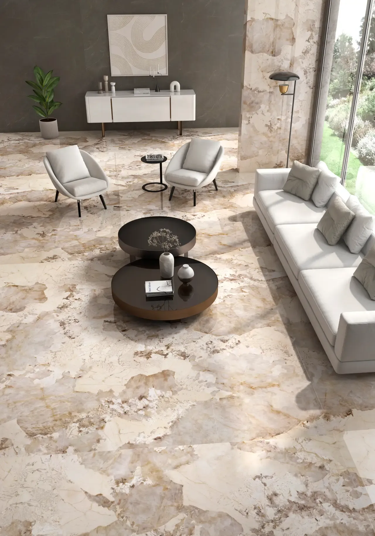 Ambiente real con porcelánico Arklam Patagonia 6 mm — proyecto de interiorismo