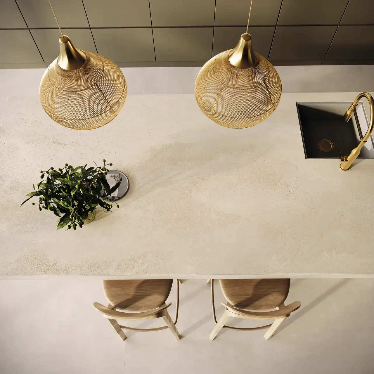 Ambiente real con porcelánico Arklam Hôm Cream 6 mm — proyecto de interiorismo