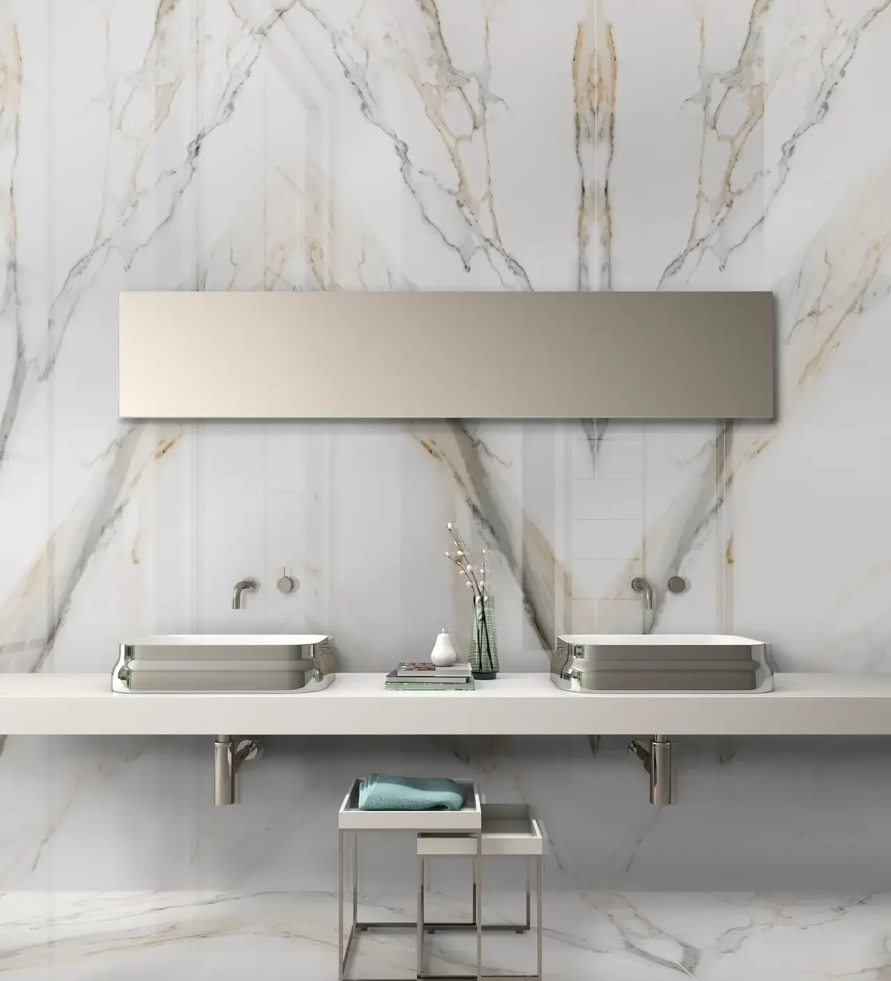 Ambiente real con porcelánico Arklam Atlantis Gold 6 mm — proyecto de interiorismo