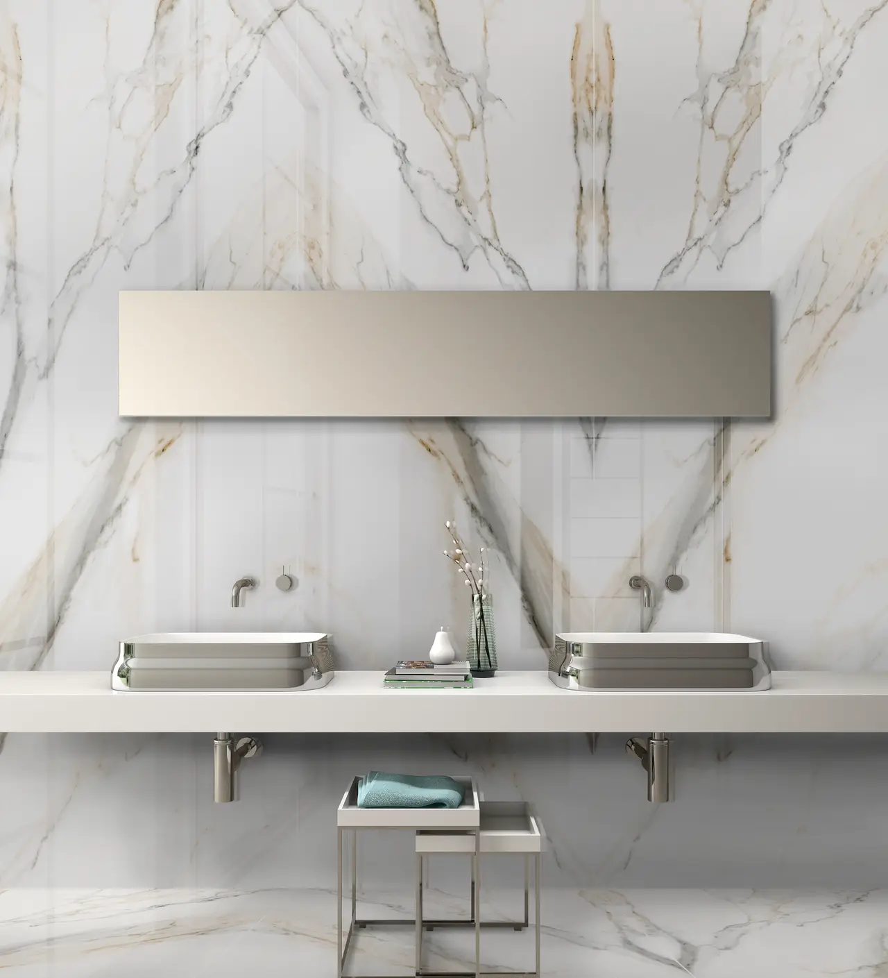 Ambiente real con porcelánico Arklam Atlantis Gold 6 mm — proyecto de interiorismo
