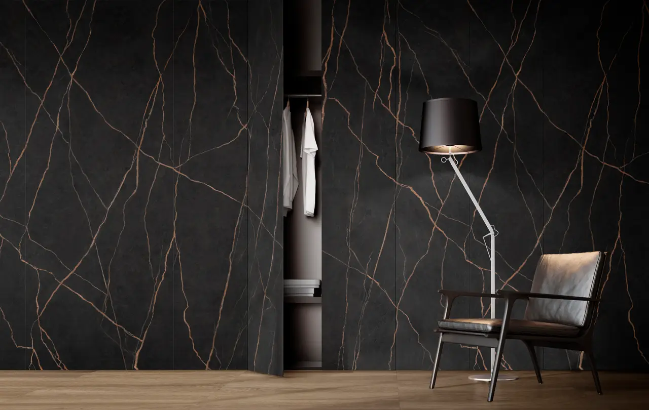 Ambiente real con porcelánico Arklam Saint Laurent 6 mm — proyecto de interiorismo