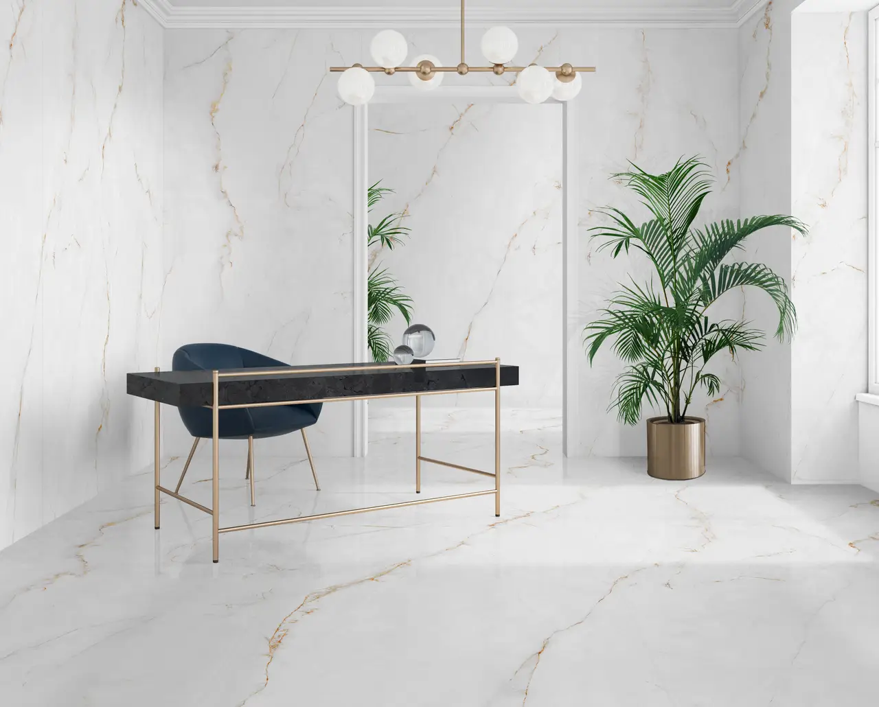 Ambiente real con porcelánico Arklam Syrac 6 mm — proyecto de interiorismo
